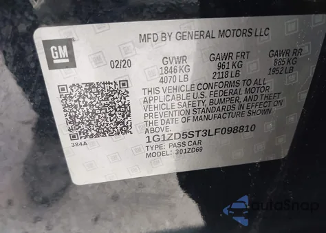 2020 Chevrolet Malibu Fwd Lt from USA, damaged, VIN 1G1ZD5ST3LF098810
